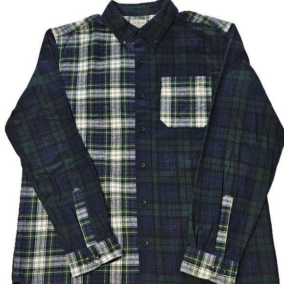 NWT LL Bean Flannel Shirt Mens Traditional Fit Scotch Plaid Green Patchwork M - Picture 1 of 12